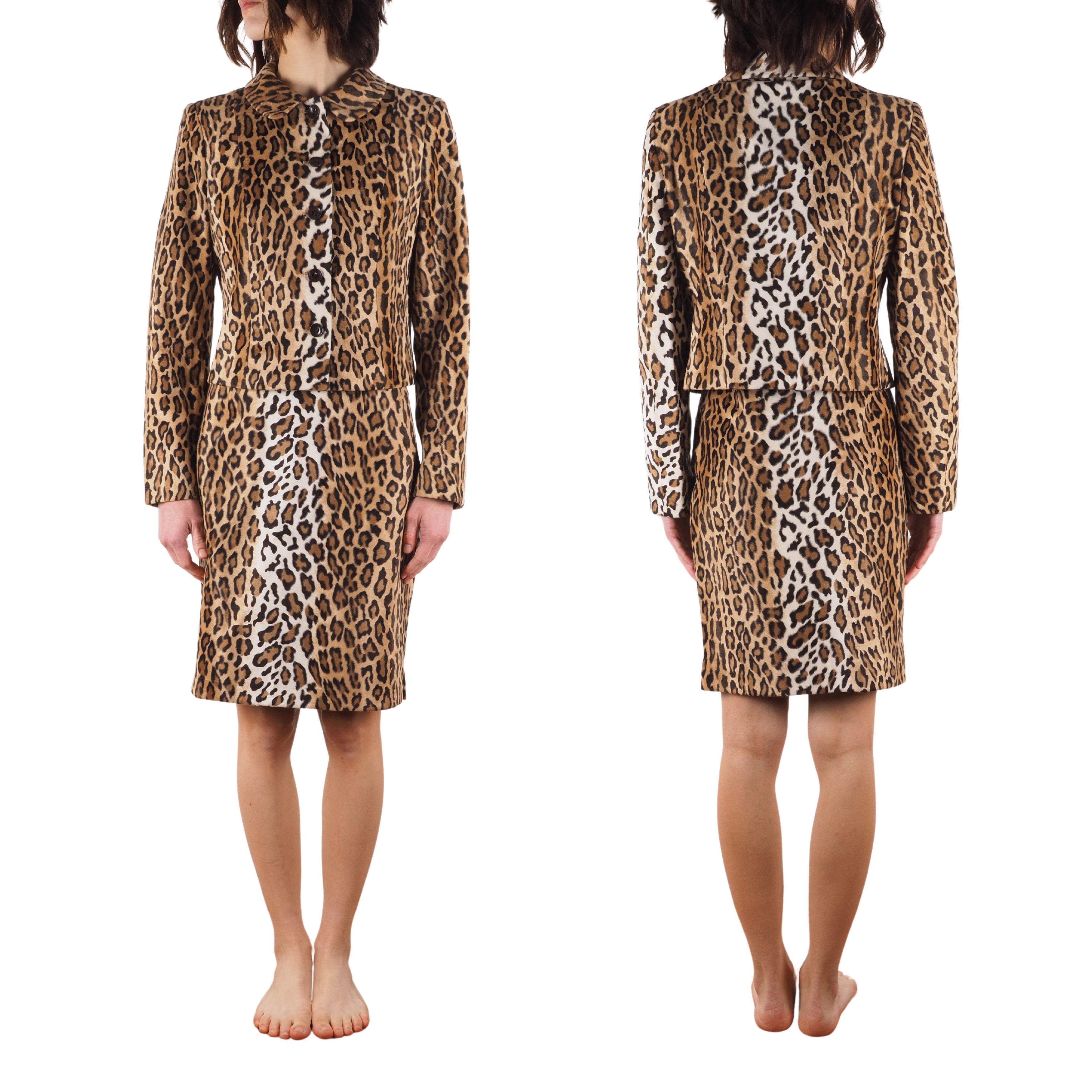 image of Archival Clothing x Moschino Cheap Chic Vintage Leopard Skirt Jacket Suit Set in Beige, Women's (Si