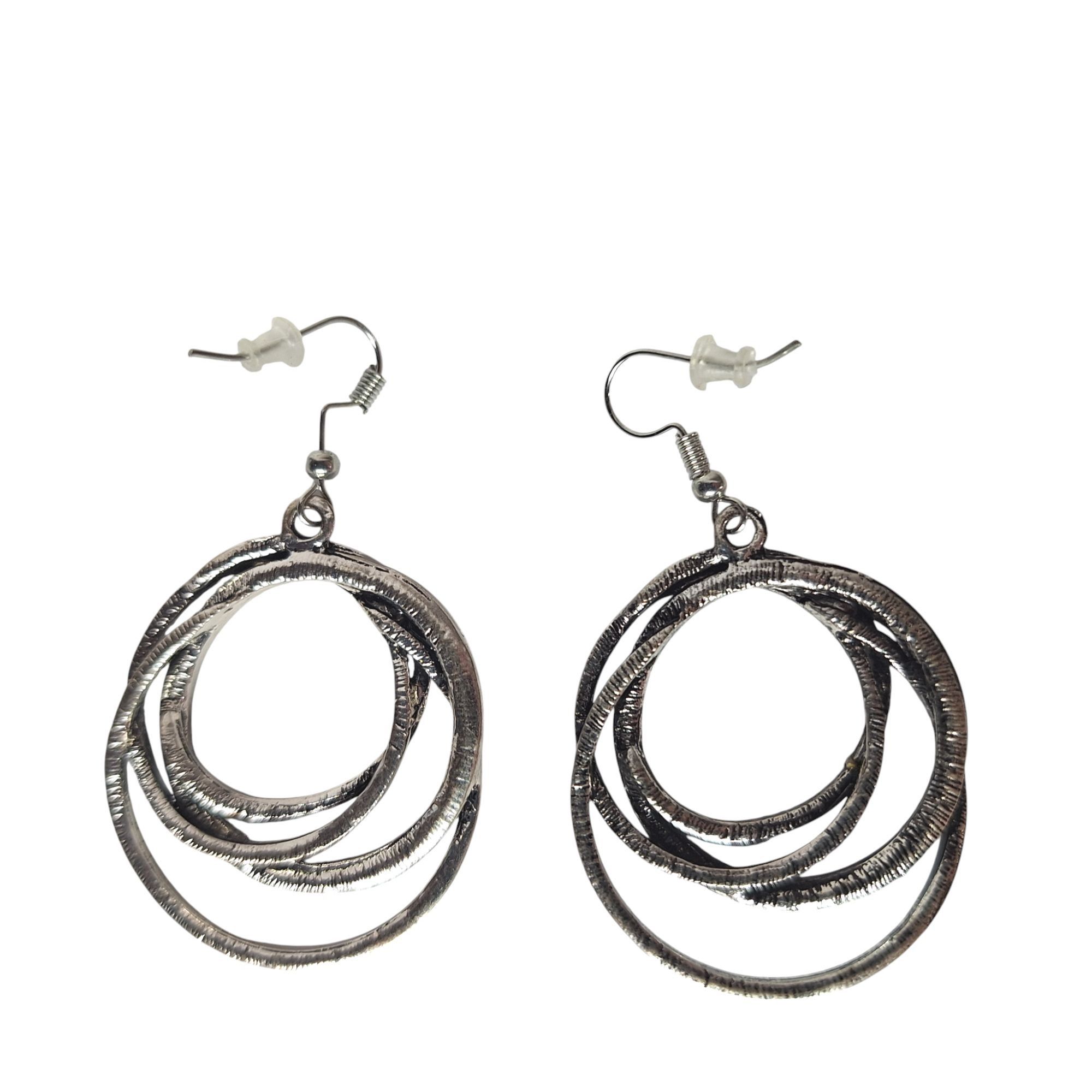 Other Textured Silver Multi Layer Hoop Dangle Earrings Boho Whimsi Size ONE SIZE - 2 Thumbnail