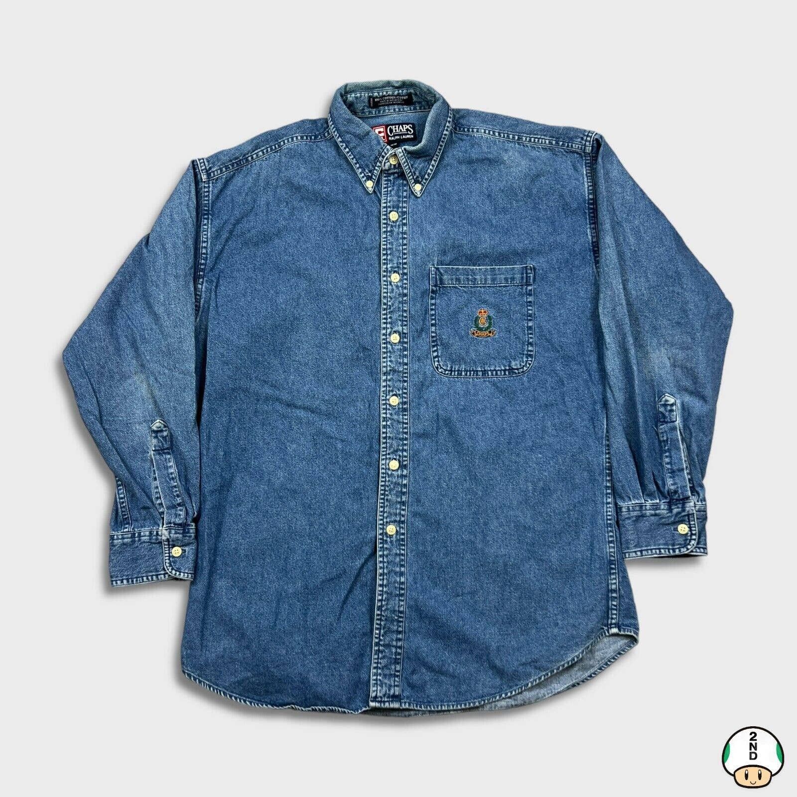 90'S Ralph Lauren CHAPS Long Sleeve Button Down Chambray Shirt Men's M Vintage /eaa452735
