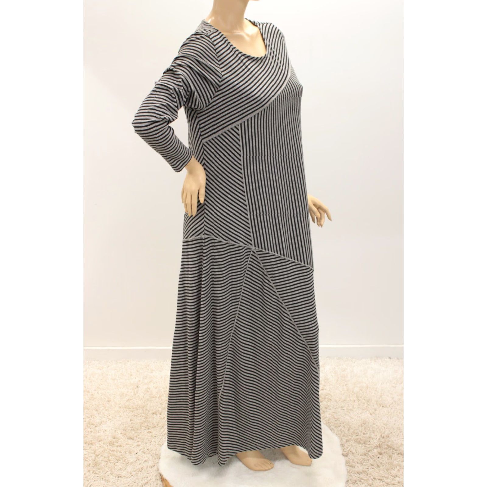Soft Surroundings Soft Surroundings Maxi Dress Women's XL Black Gray Striped Stretch Goth Size XL / US 12-14 / IT 48-50 - 4 Thumbnail