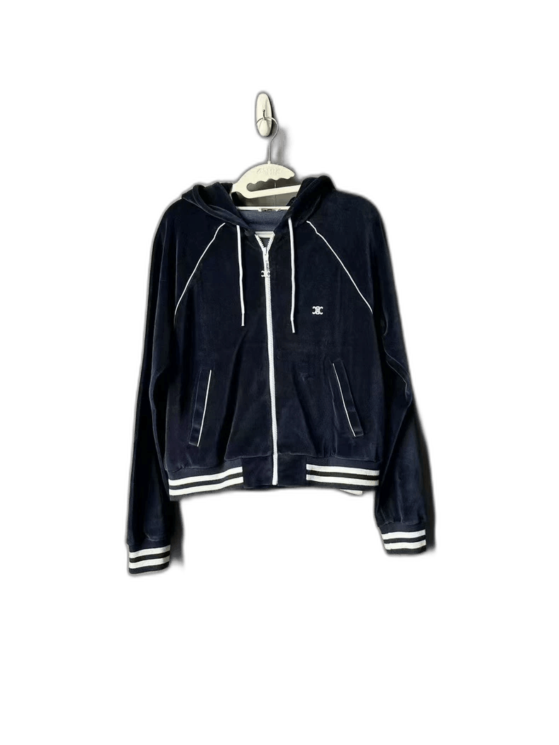 Celine Blue Velvet Zip-Up Hooded Jacket Size US M / EU 48-50 / 2 - 1 Thumbnail
