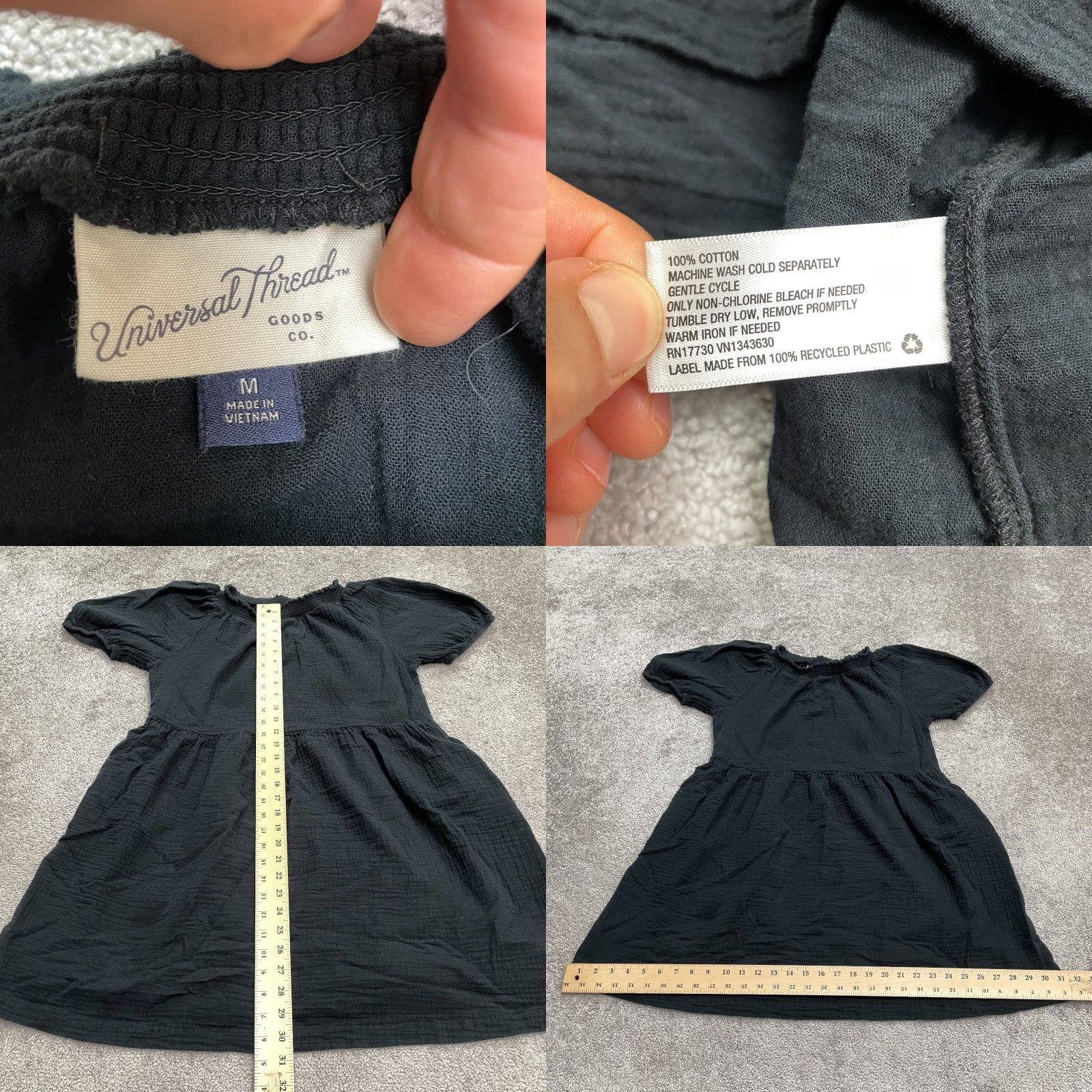 Vintage VINTAGE Universal Thread Women's A-Line Dress Casual 100% Cotton Puff Sleeve Knee Length Black Medium Size M / US 6-8 / IT 42-44 - 8 Thumbnail