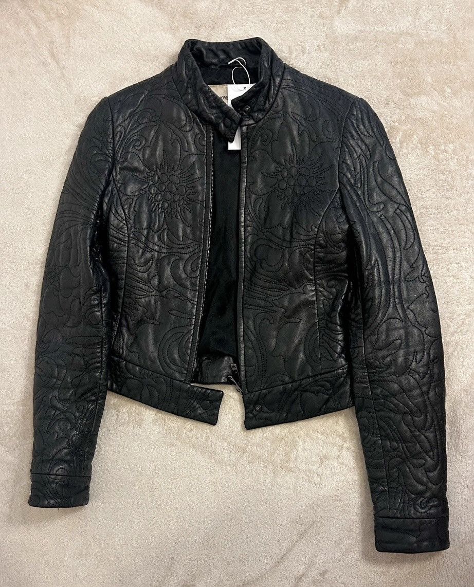Emporio Armani Emporio Armani Vintage Embroidered Leather Jacket - Black Size XS / US 0-2 / IT 36-38 - 2 Thumbnail