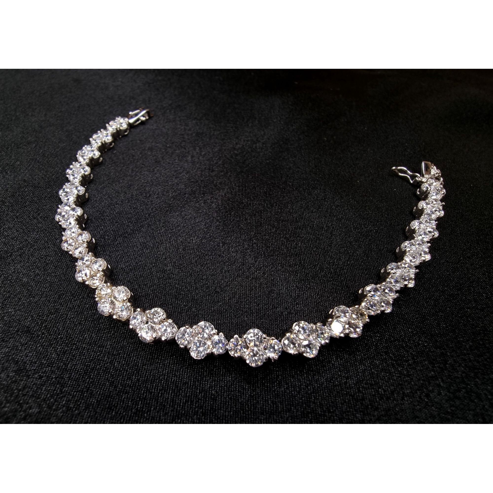 Vintage 925 Sterling Silver FZN Signed Tennis Bracelet With Round Cu Size ONE SIZE - 3 Thumbnail
