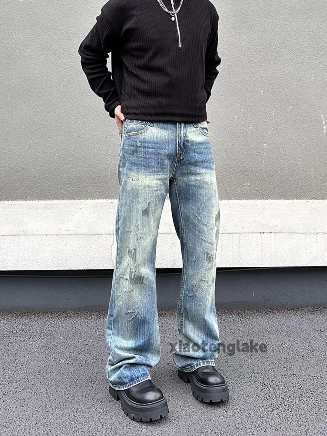 Jean × Vintage washed faded skate hiphop punk paint stain jeans Size US 34 / EU 50 - 2 Thumbnail