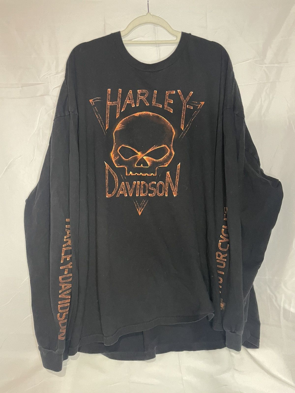 Vintage 00 Flame Skull Harley Davidson Extra Baggy L/S Tee