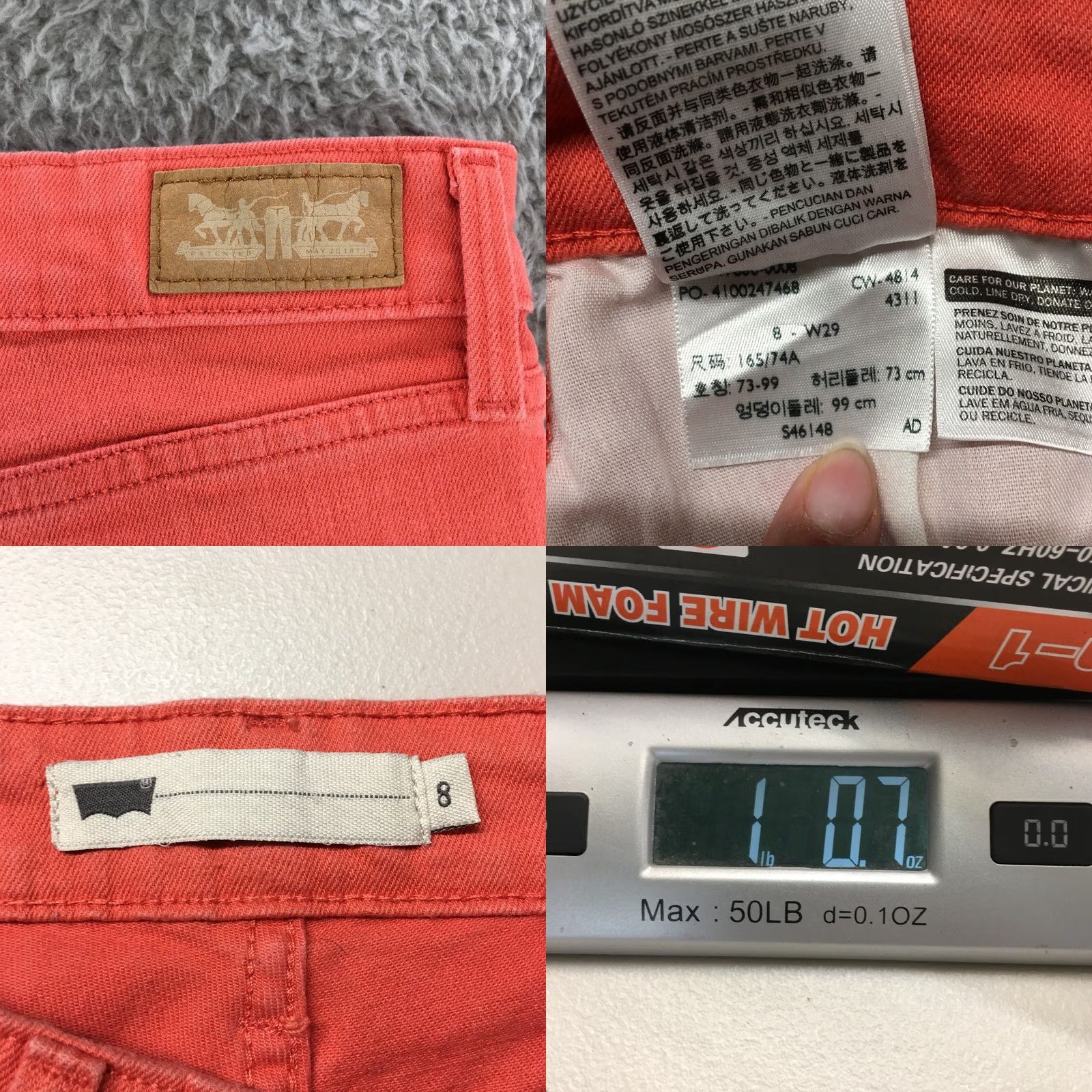 Levi's Levis Pedal Skimmer Short Womens 8 Coral Mid Rise Zip Fly Button 5 Pocket Cuffed Size 30" / US 8 / IT 44 - 9 Thumbnail