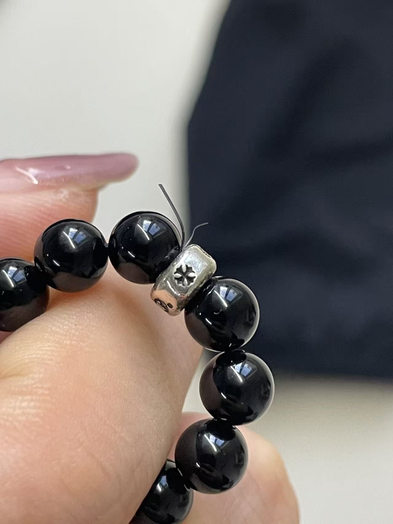 Chrome Hearts Chrome Hearts 6mm Obsidian Silver Dagger Beaded Bracelet Size ONE SIZE - 9 Thumbnail