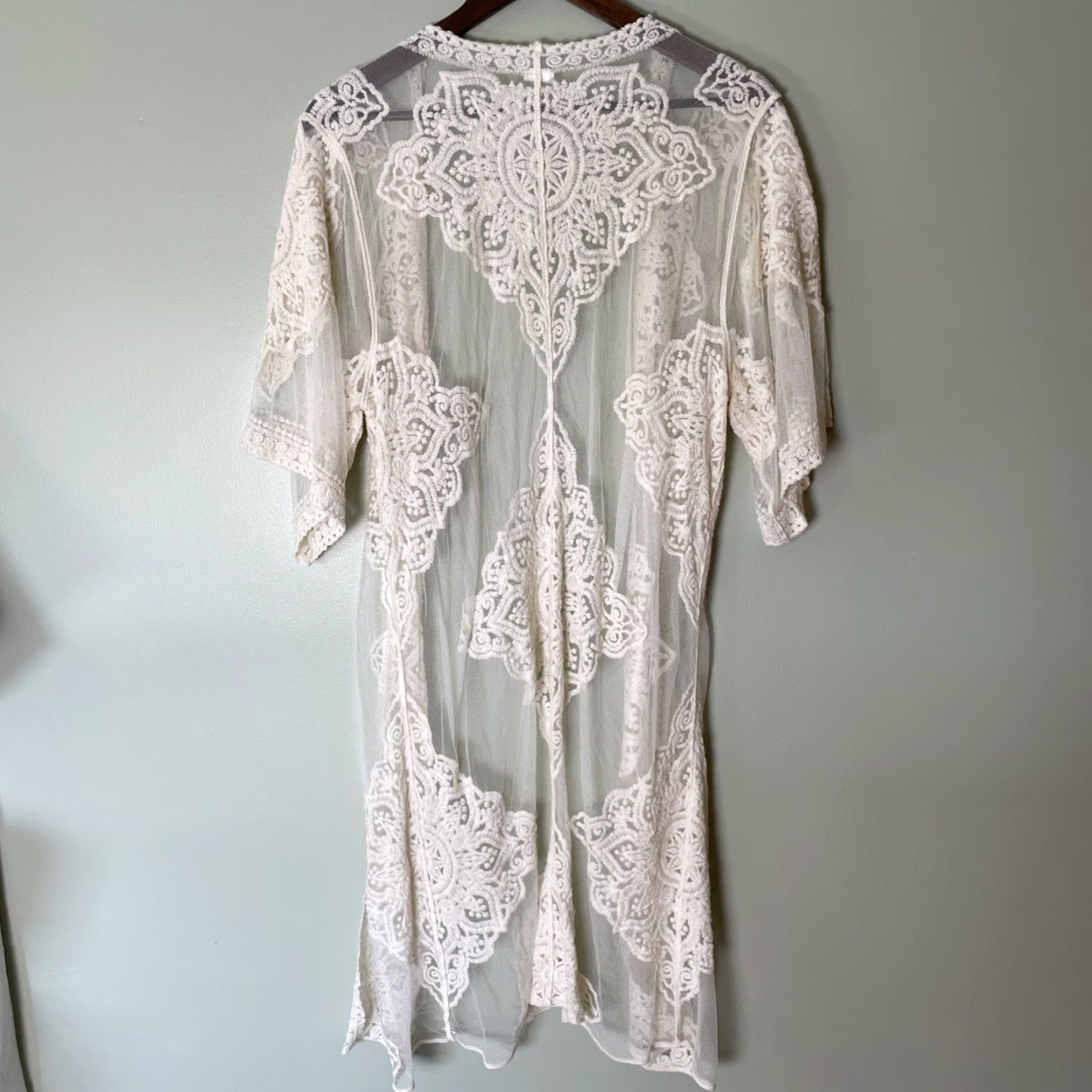 Vintage VINTAGE Modern Bohemia Sheer Lace Kimono Duster Women’s M Ivory Embroidered Boho Size M / US 6-8 / IT 42-44 - 5 Thumbnail