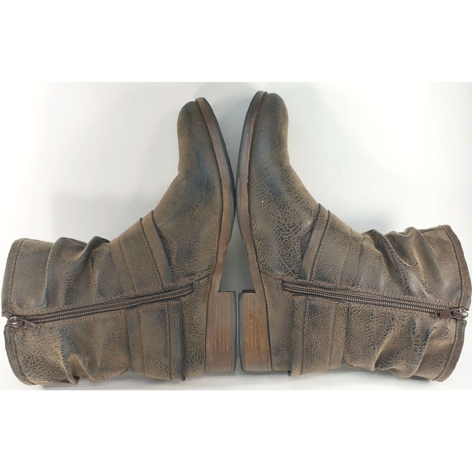 Vintage Crown Vintage Beauty Harness Slouch Boots Distressed Brown Women's Size 7.5M Side Zip Buckle Harness Mid-Calf Boots Size US 8 / IT 38 - 7 Thumbnail