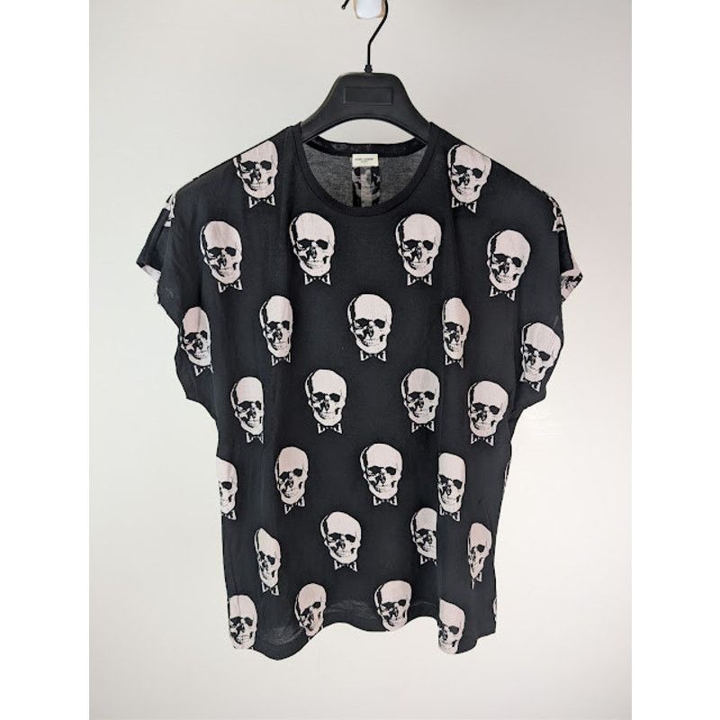 Saint Laurent Paris o1rshd1 Skull and Bowtie Print T-Shirt in Black / White Size US XS / EU 42 / 0 - 8 Thumbnail