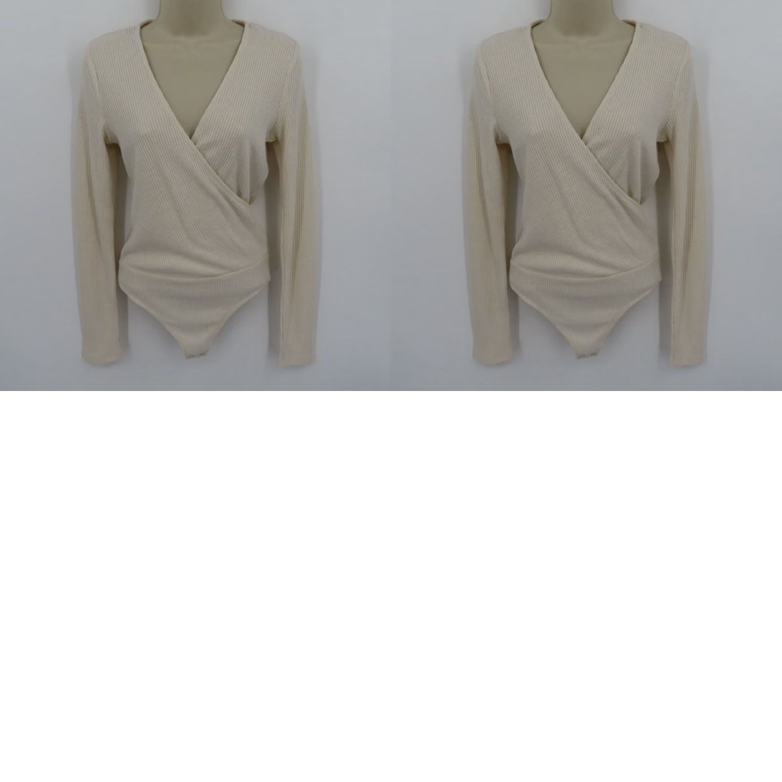 Express Express Women Bodysuit Small Ivory Ribbed V-Neck Wrap Long Sleeve One Piece NEW Size S / US 4 / IT 40 - 8 Thumbnail