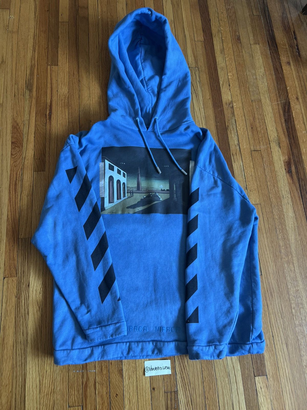 image of Off White x Virgil Abloh Off-White Virgil Abloh Mirror Mirror Hoodie Plaza Graphic M in Blue (Size 