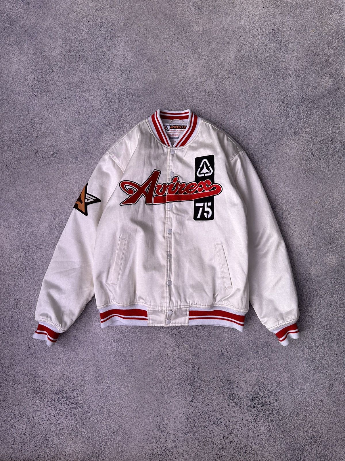 image of Avirex Usa Fly Bomber Varsity Jacket in White, Men's (Size Medium)
