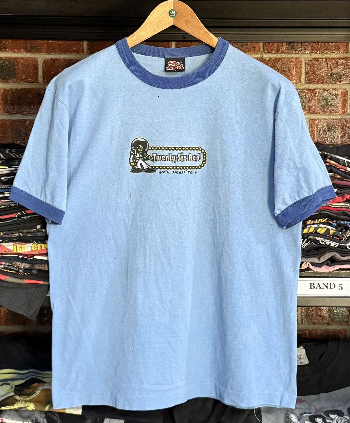 Band Tees × Vintage Vintage 90s Twenty Six Red X Elvis Via Satellite Faded Tee Size US L / EU 52-54 / 3 - 1 Thumbnail
