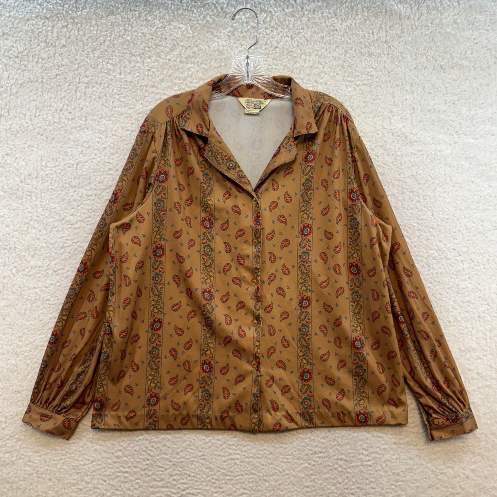 Sears VINTAGE Sears Top Button Blouse Shirt 42 XL Tan Paisley Retro Boho Western Mens? Size XL / US 12-14 / IT 48-50 - 2 Thumbnail