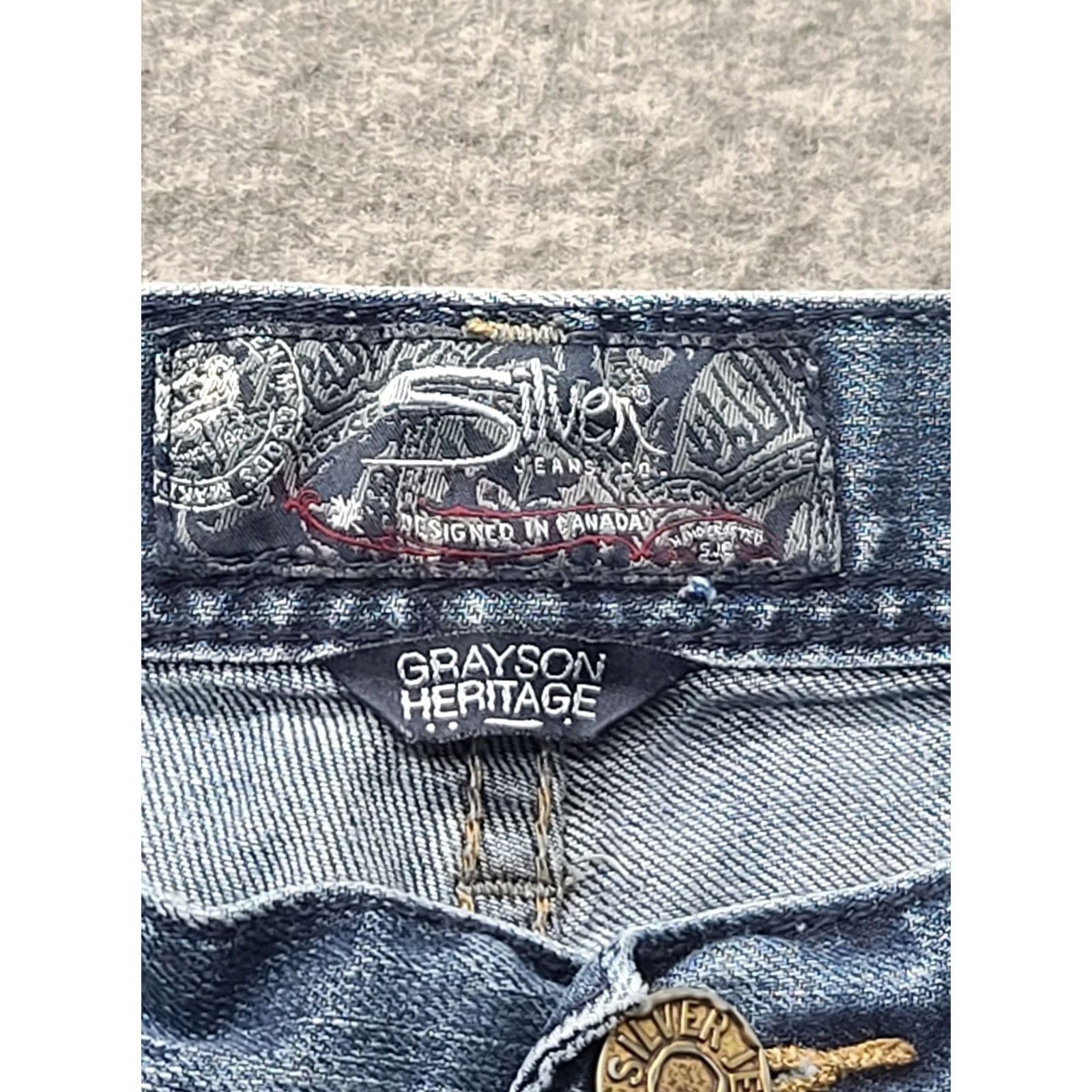 Silver Jeans Co. Silver Jeans Grayson Heritage Men’s Jeans W38 L30 Relaxed Distressed 5-Pocket Denim Cotton Spandex Blue Moderate Wash Straight Style Regular Mens Size US 38 / EU 54 - 2 Thumbnail