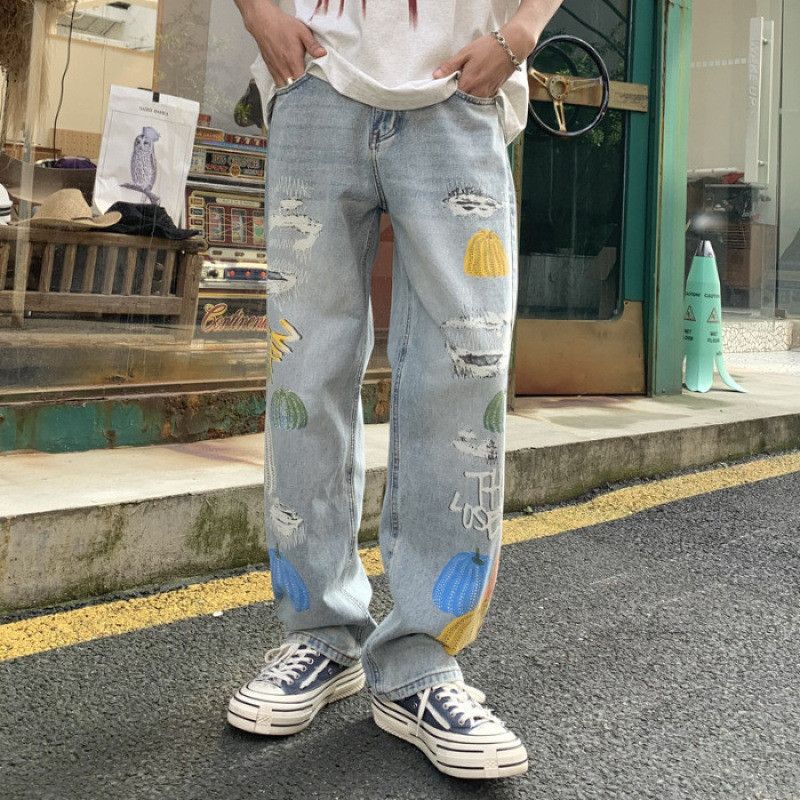 Japanese Brand × Jean Retro loose straight tube graffiti printed jeans Size US 30 / EU 46 - 6 Thumbnail