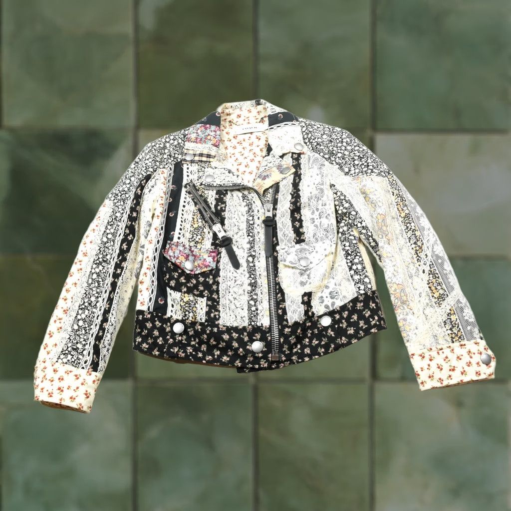 Coach COACH Jacket Womens 00 Moto Prairie Patchwork Floral Long Sleeve Assymetrical Size XXS / US 00 / IT 34 - 1 Thumbnail