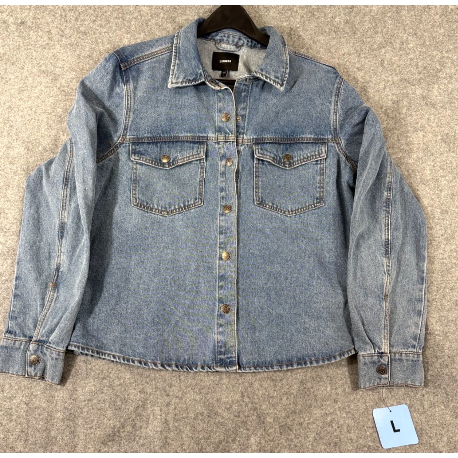 Express Express Denim Jacket Womens L Blue Snap Front Classic Fit Pockets NWOT Size L / US 10 / IT 46 - 2 Thumbnail