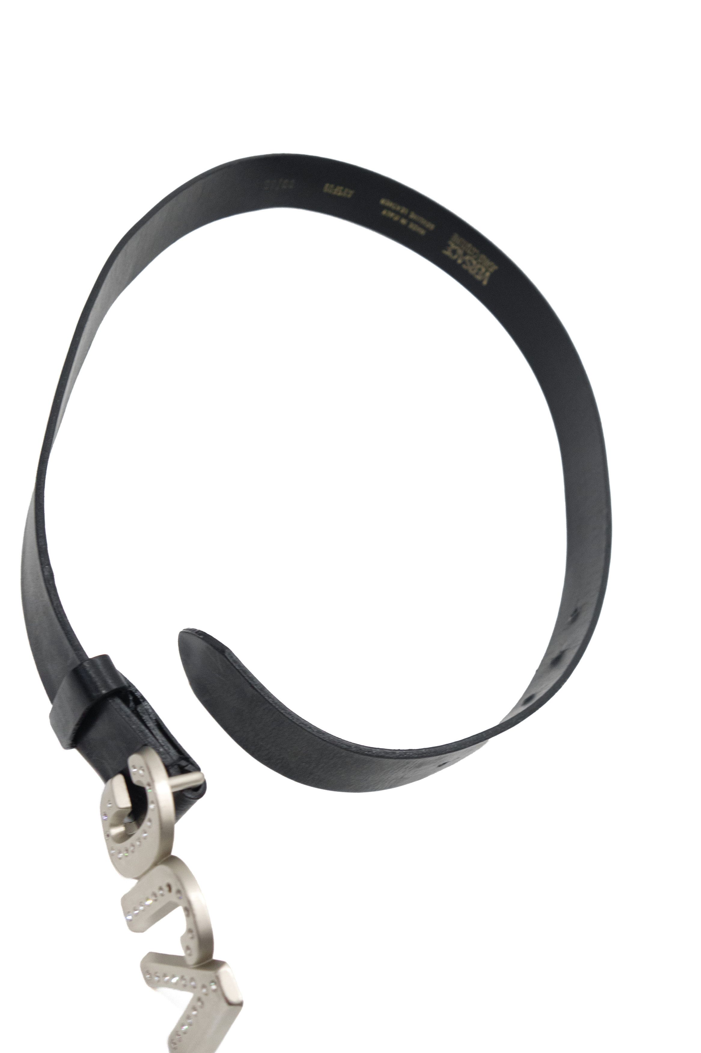 Versace Jeans Couture Y2K VJC Rhinestone Logo Silver Buckle Leather Belt 00s Size ONE SIZE - 2 Thumbnail