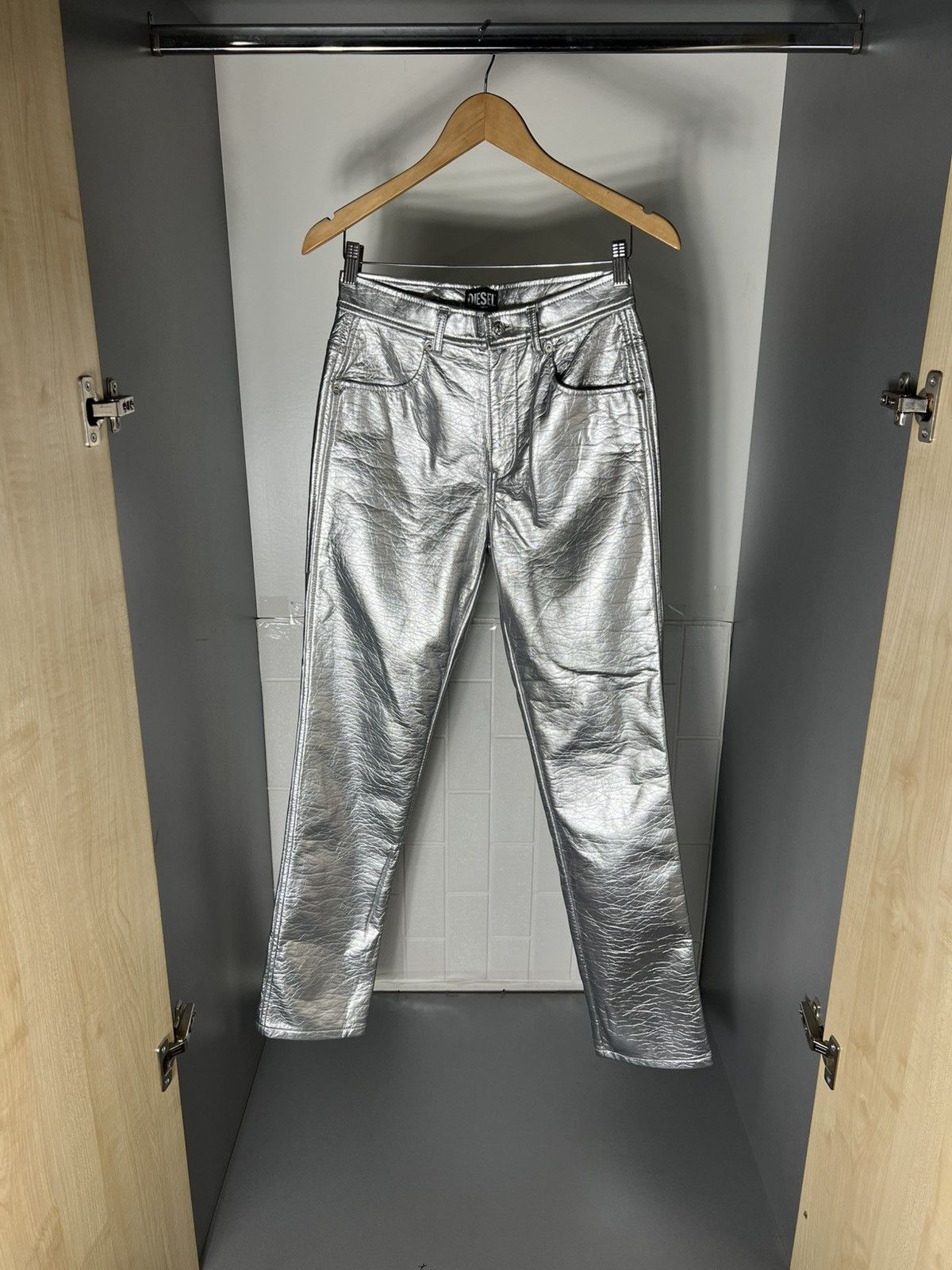 Diesel Black Gold VERY RARE DIESEL P-ARCY SILVER METAL DESIGNER PANTS LUXURY Size 27" / US 4 / IT 40 - 2 Thumbnail