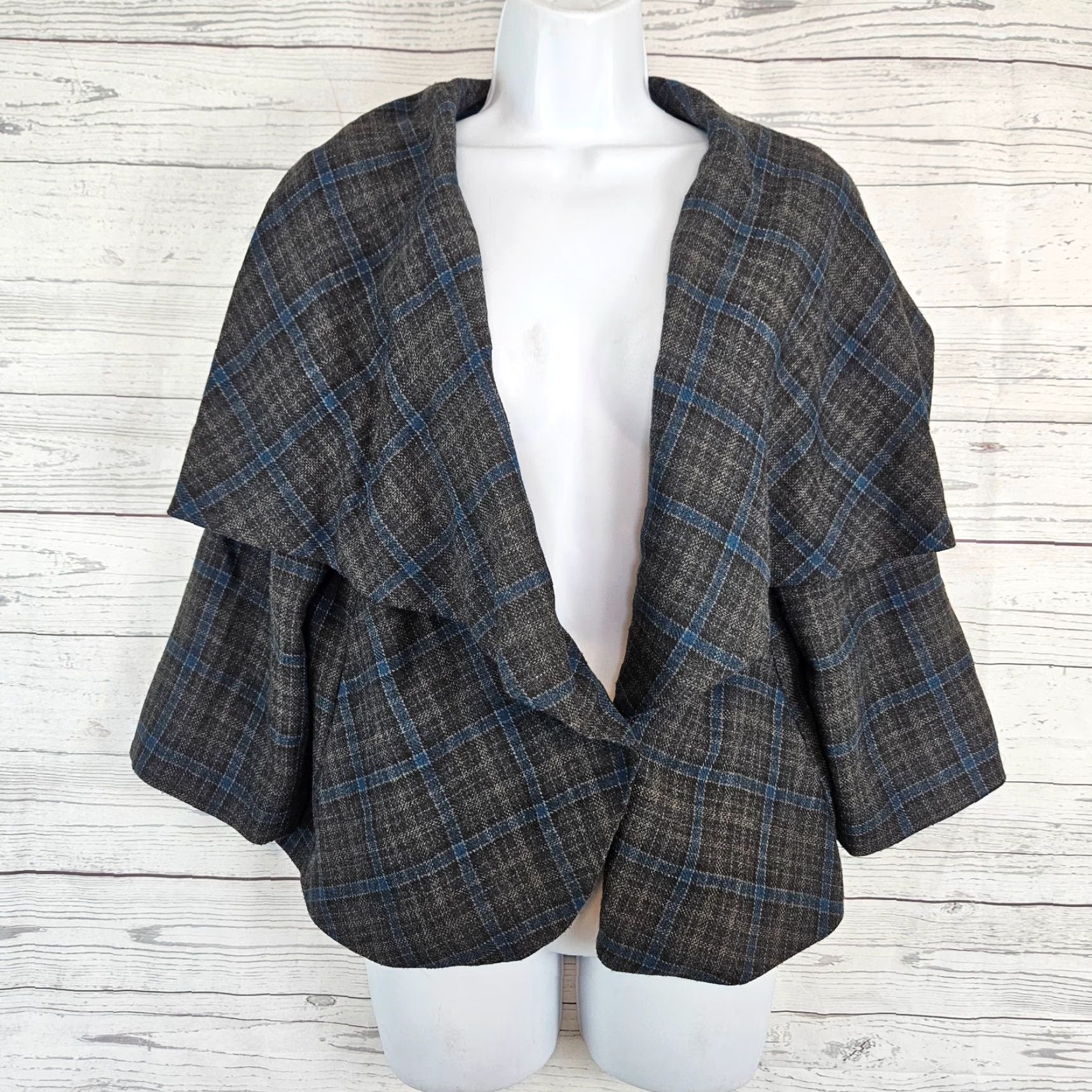 Vintage Cabi 916 Womens Court Plaid Jacket Sz 12 Gray Plaid Viscose Blend Size XL / US 12-14 / IT 48-50 - 2 Thumbnail