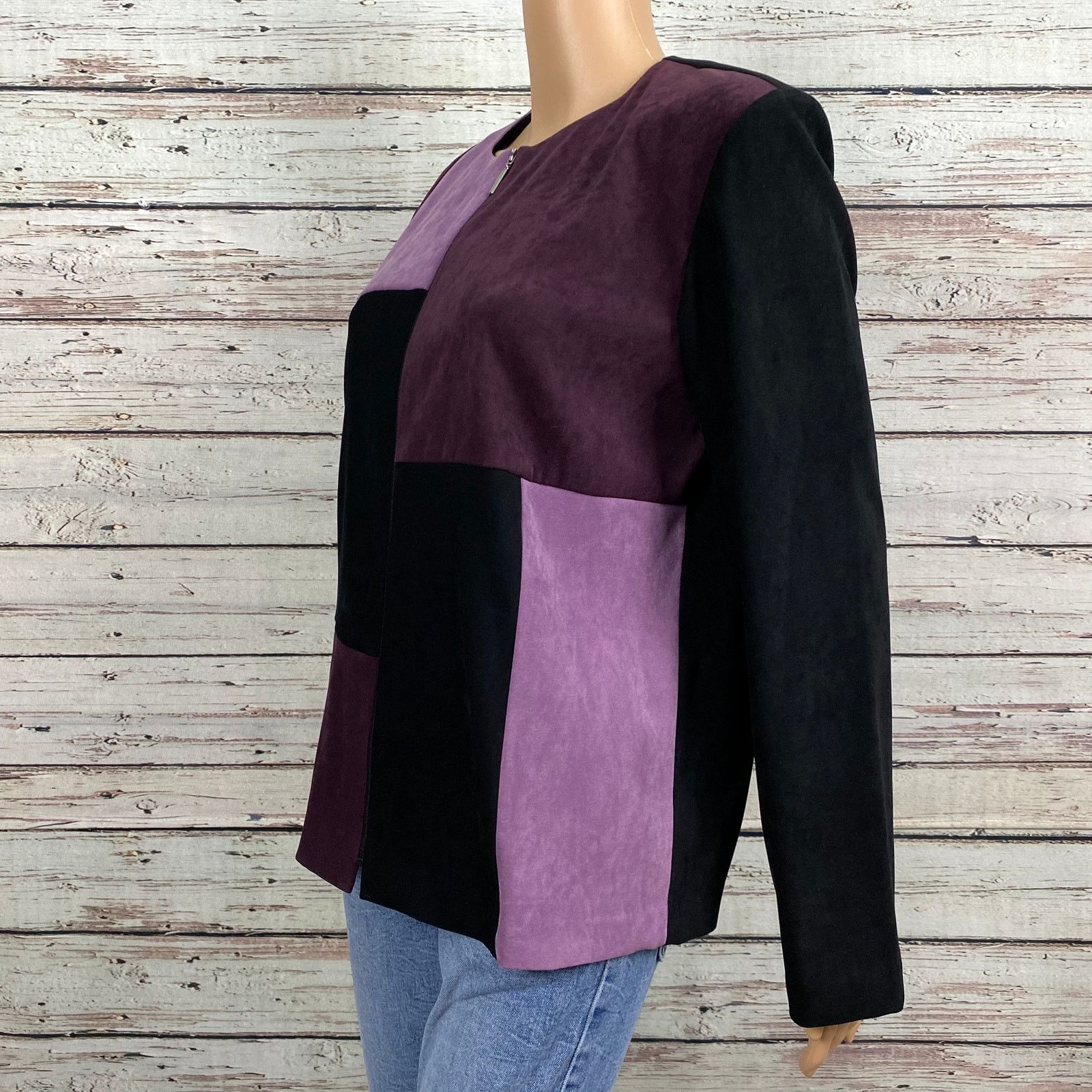 Other VTG JM Collections Purple Colorblock Faux Suede Blazer SZ 8 Size M / US 6-8 / IT 42-44 - 4 Thumbnail