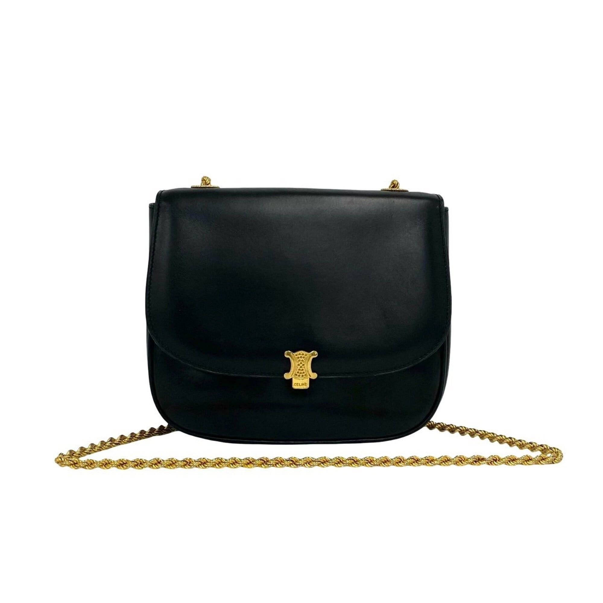 Celine CELINE Triomphe Logo Leather Chain Shoulder Bag/Pouch/Sacoche, Black, 30156 Size ONE SIZE - 1 Thumbnail