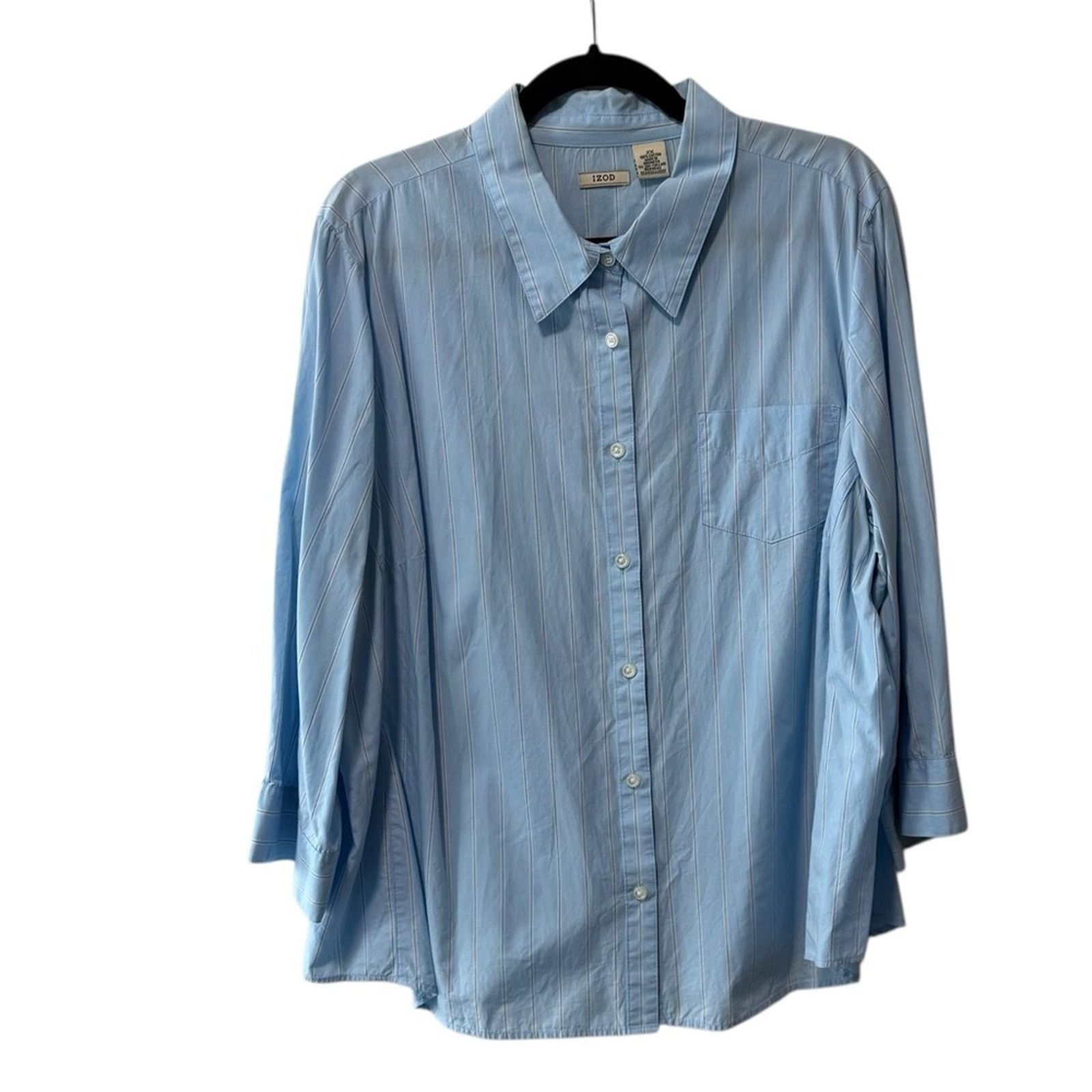 Izod Izod Bracelet Sleeve Front Button Up Striped Top Blue 2X Size XXL / US 16-18 / IT 52-54 - 6 Thumbnail