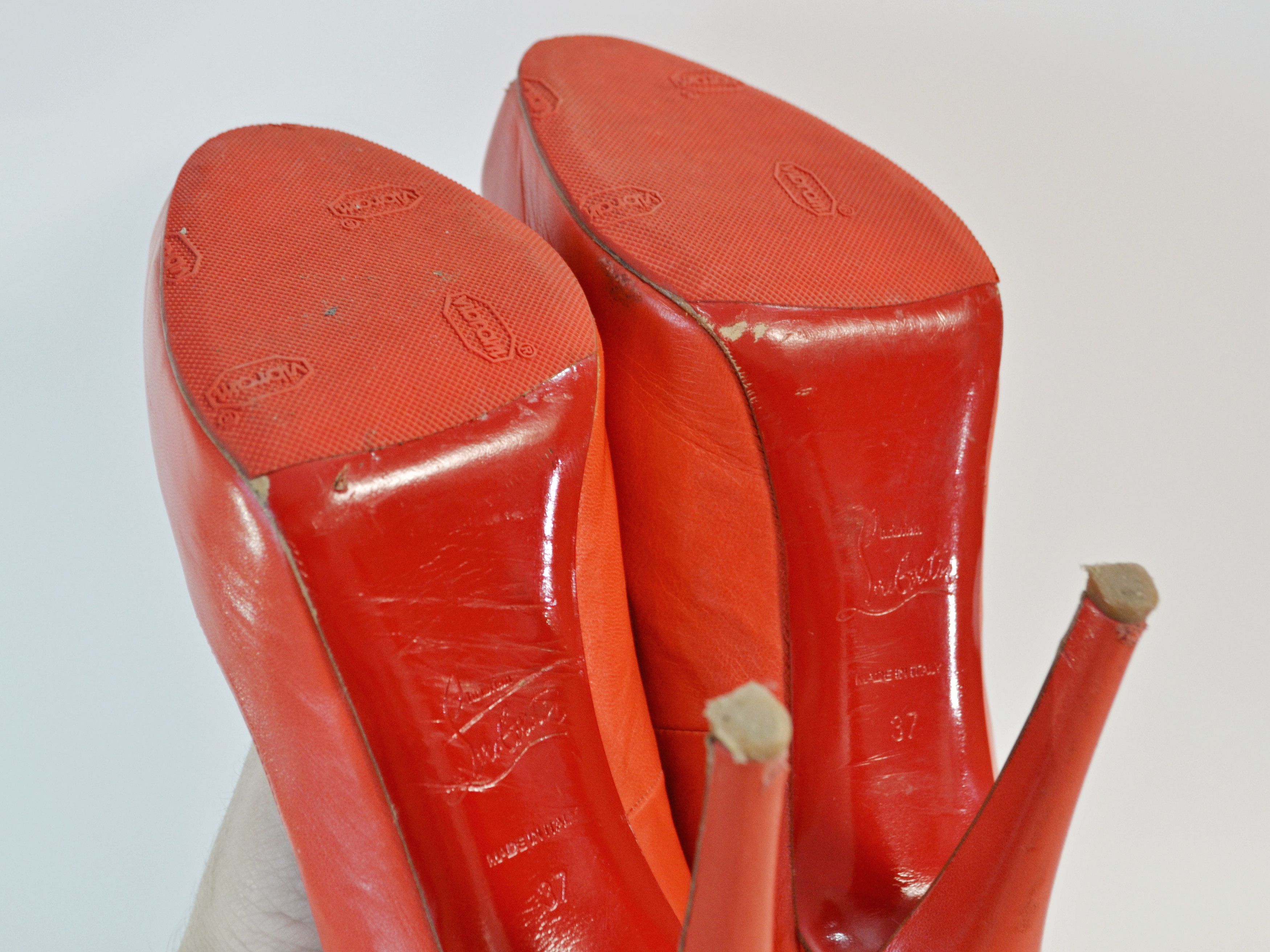Christian Louboutin Christian Louboutin Red Leather Peep Toe Pumps 37 Size US 6 / IT 36 - 7 Thumbnail