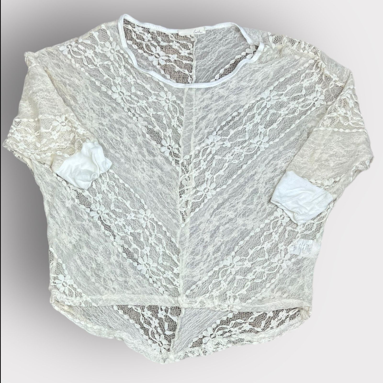 Vintage Lush Vintage Y2K Lace Boho Dolman-Sleeve Top | Small | Cream Size S / US 4 / IT 40 - 6 Thumbnail