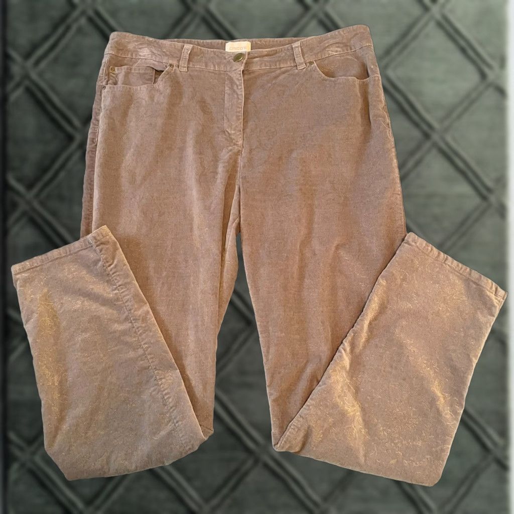 Vintage Chico's Pants L Gray Velvet Gold Damask Straight Leg Modern City Holiday Womens Size 36" / US 14 / IT 50 - 1 Thumbnail