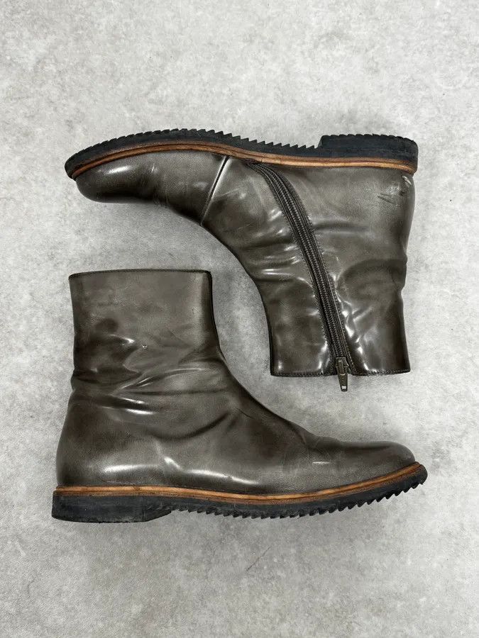 Maison Margiela Maison Margiela Khaki Green Patent Leather Boots Size US 7 / IT 37 - 2 Thumbnail
