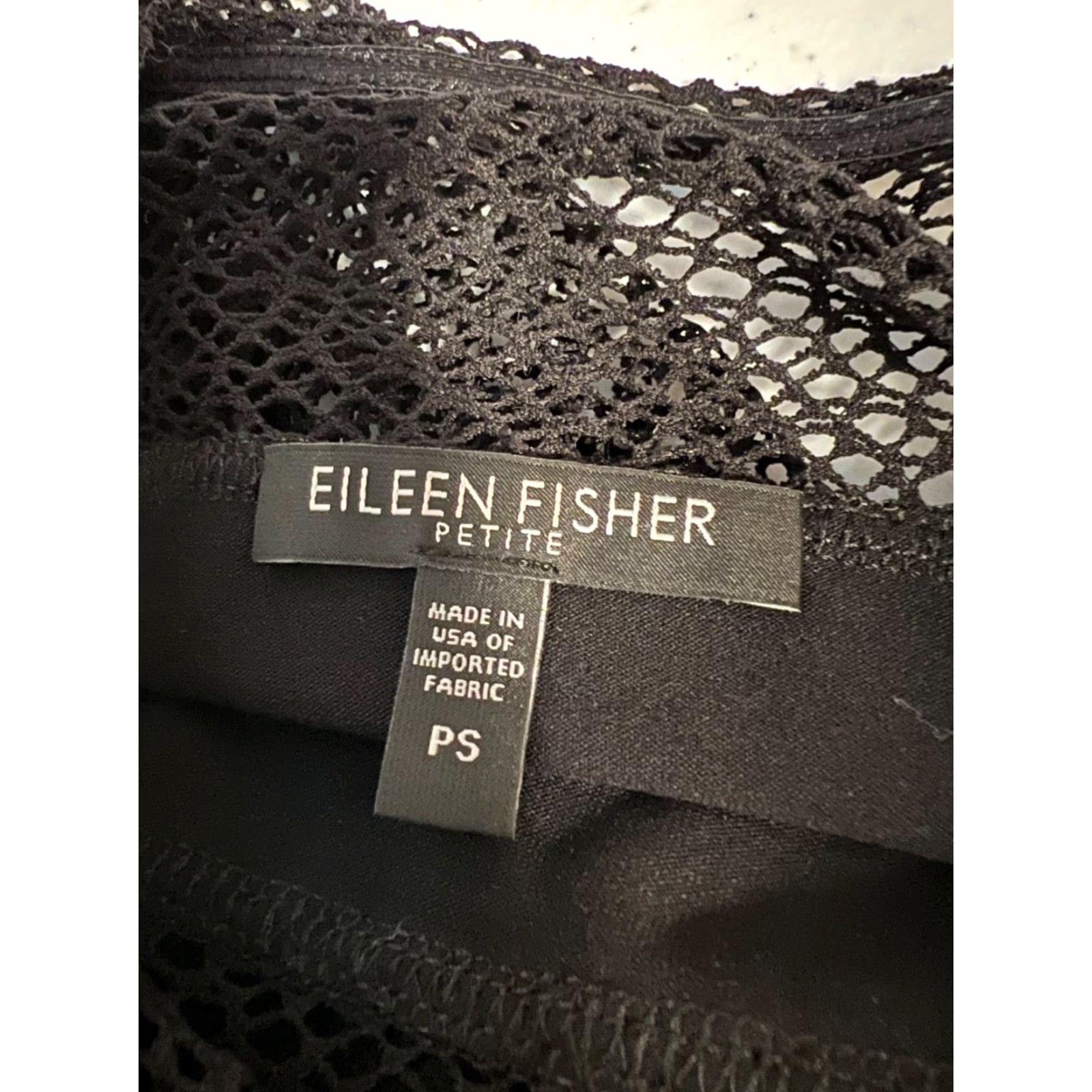 Eileen Fisher VINTAGE Eileen Fisher Petite Small Black Knit Lace Crochet Sleeve Dress Rayon Blend Dress Size S / US 4 / IT 40 - 3 Thumbnail