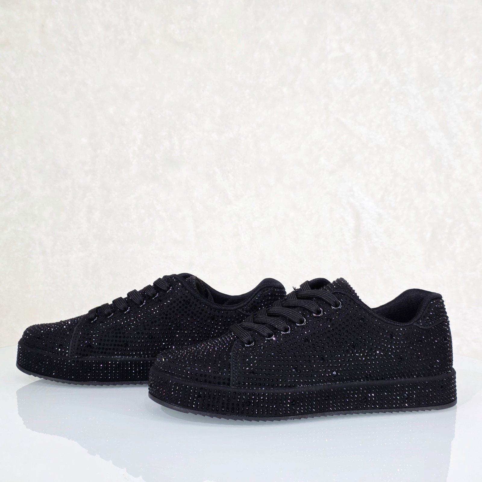 Other Street Glam Black Rhinestone Platform Sneakers Tennis Shoes Size US 11 / IT 41 - 1 Thumbnail