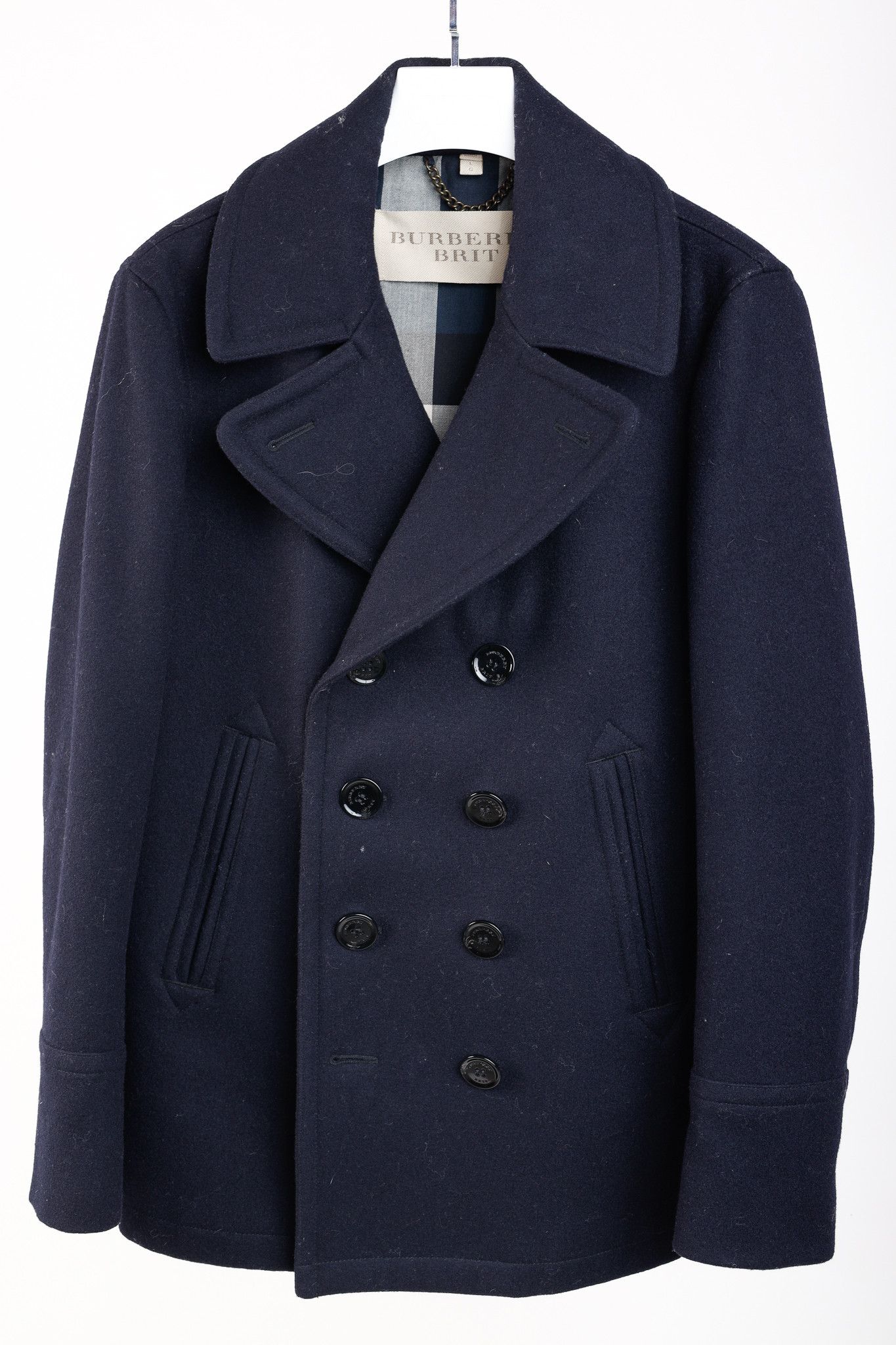 Burberry Burberry Brit Navy Wool-Blend Double-Breasted Peacoat Size US L / EU 52-54 / 3 - 3 Thumbnail