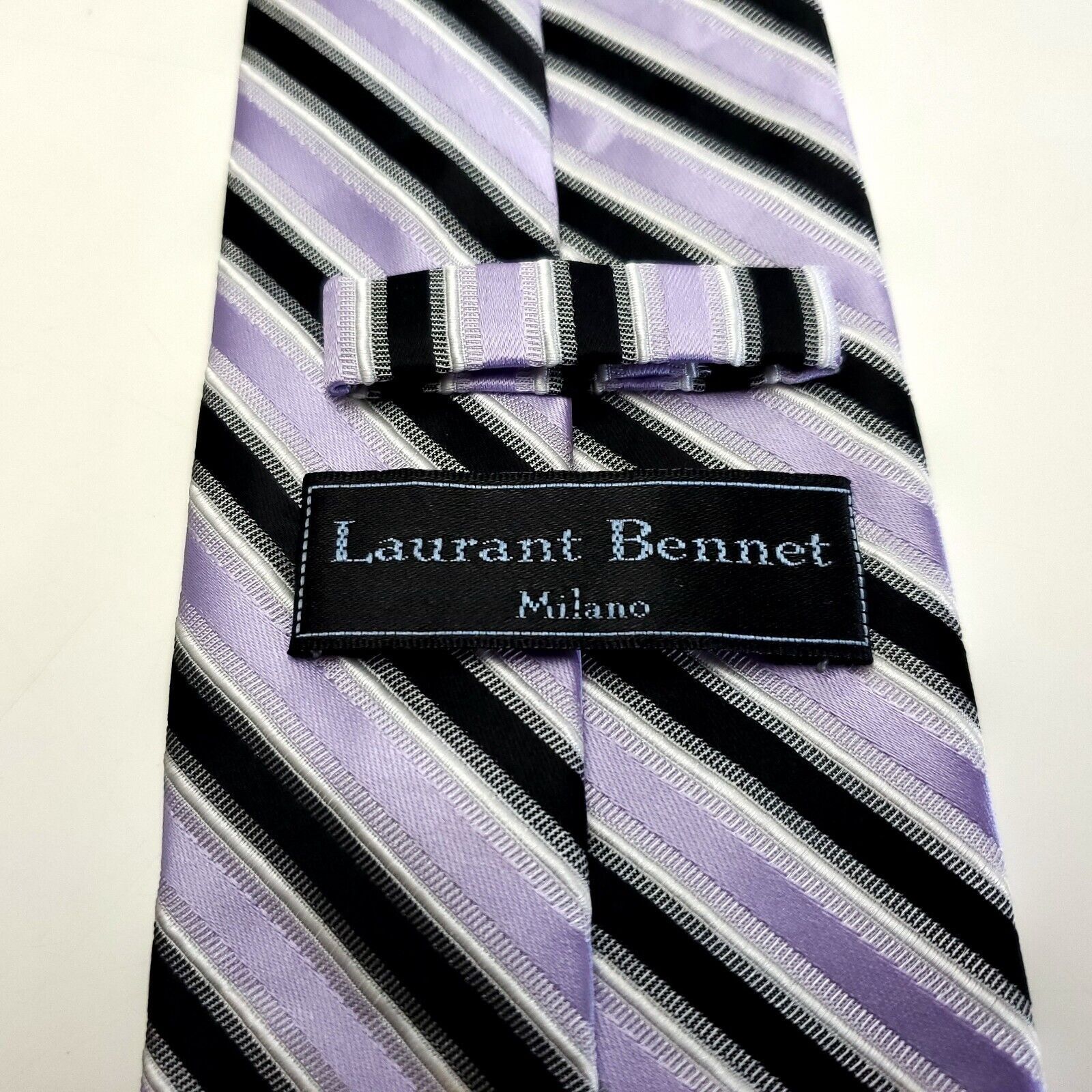 Designer Laurant Bennet Milano Purple Black Striped Woven Microfiber Size ONE SIZE - 3 Thumbnail