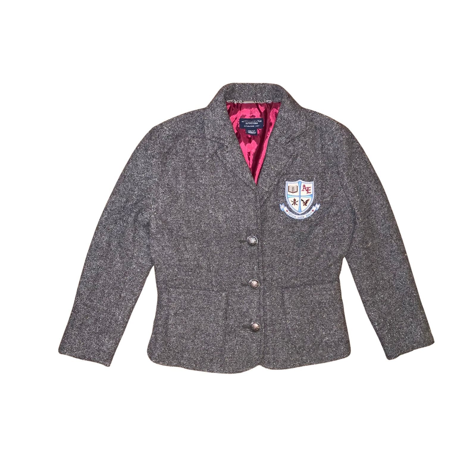 American Eagle Outfitters American Eagle Wool Tweed Blazer Womens XS Grey Herringbone Size XS / US 0-2 / IT 36-38 - 1 Thumbnail