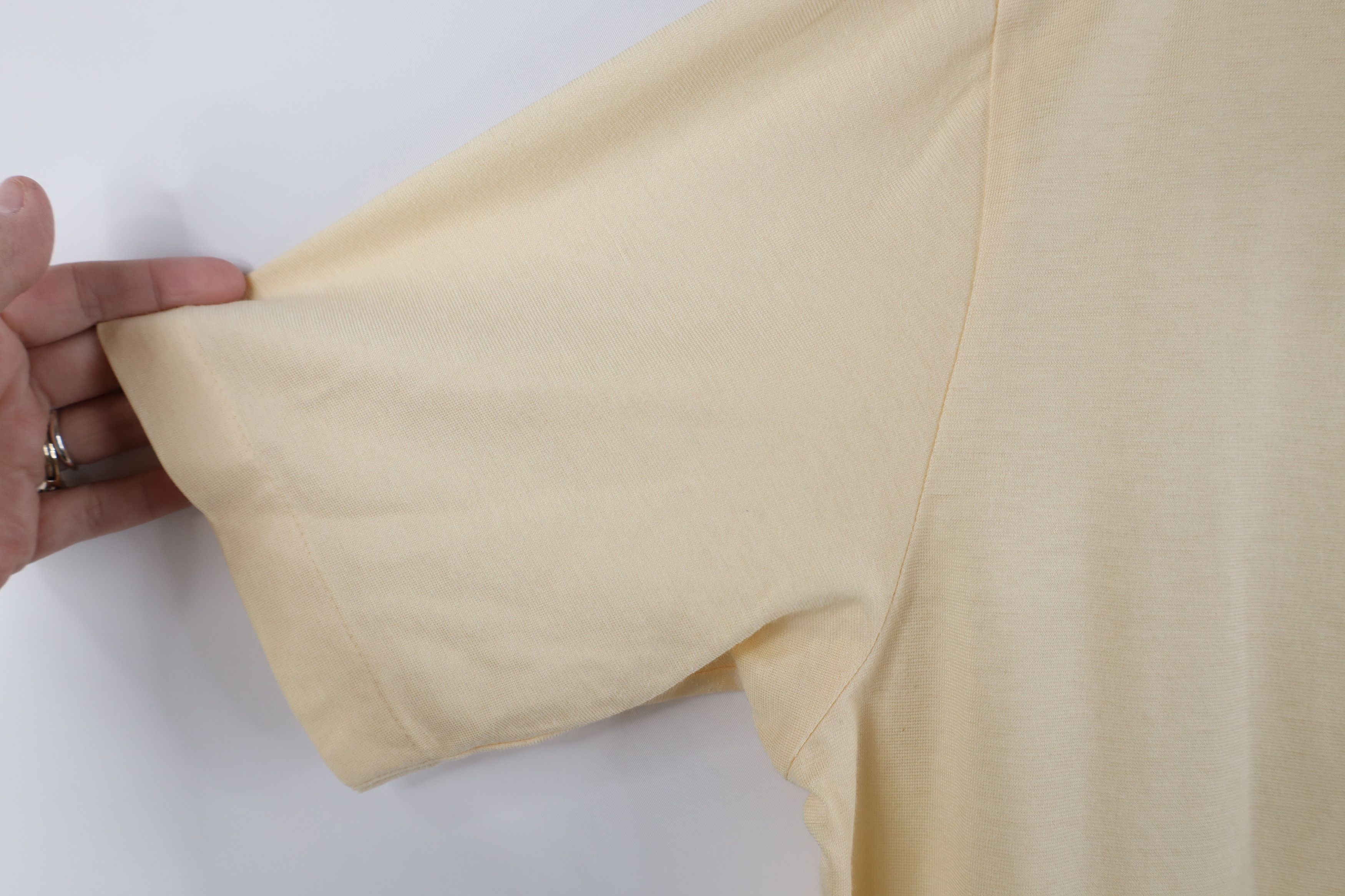 Vintage Vintage 70s Streetwear Sheer Knit Collared Polo Pale Yellow Size US M / EU 48-50 / 2 - 9 Thumbnail