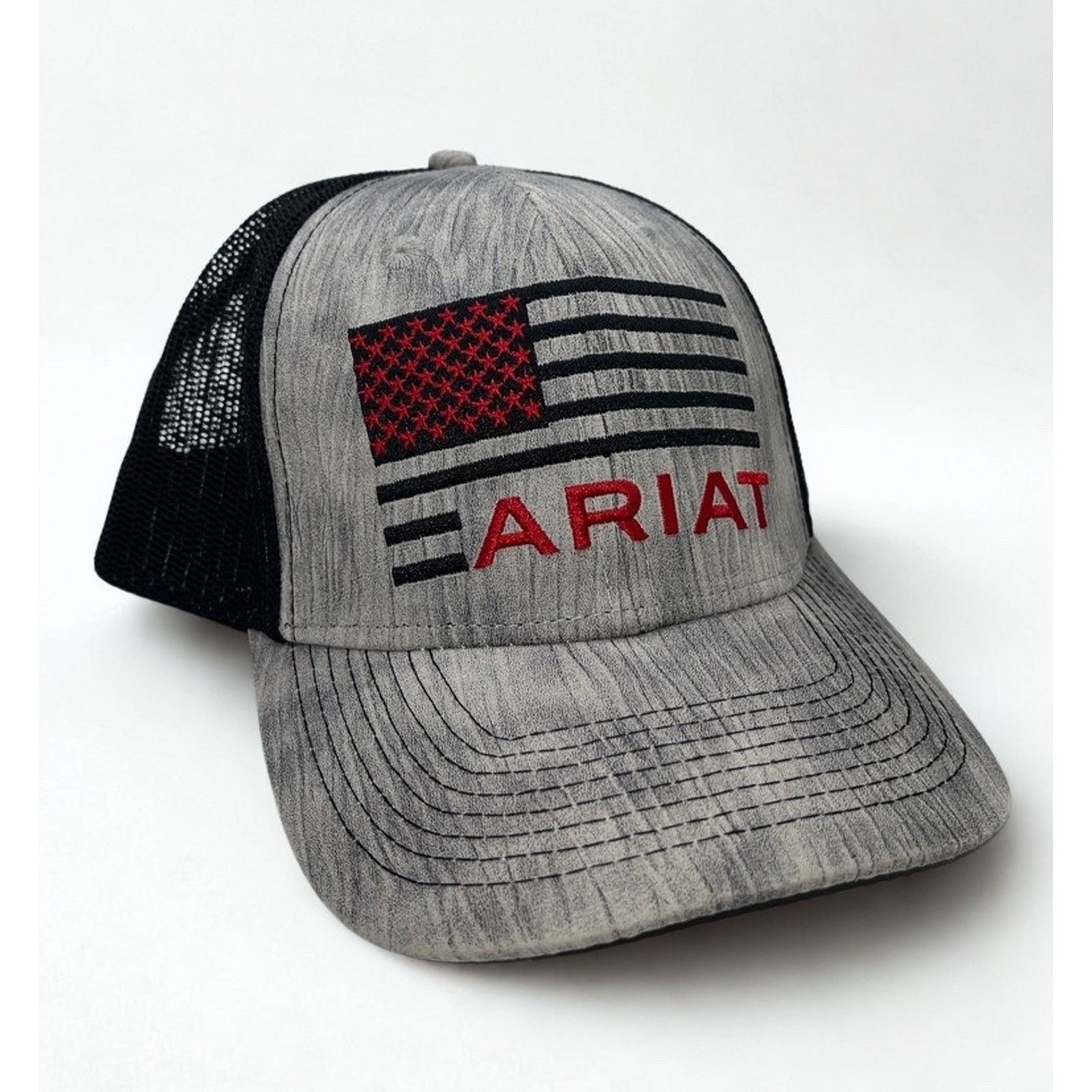 Ariat Ariat USA Flag Trucker Hat Gray Black Mesh Snapback Cap Size ONE SIZE - 2 Thumbnail