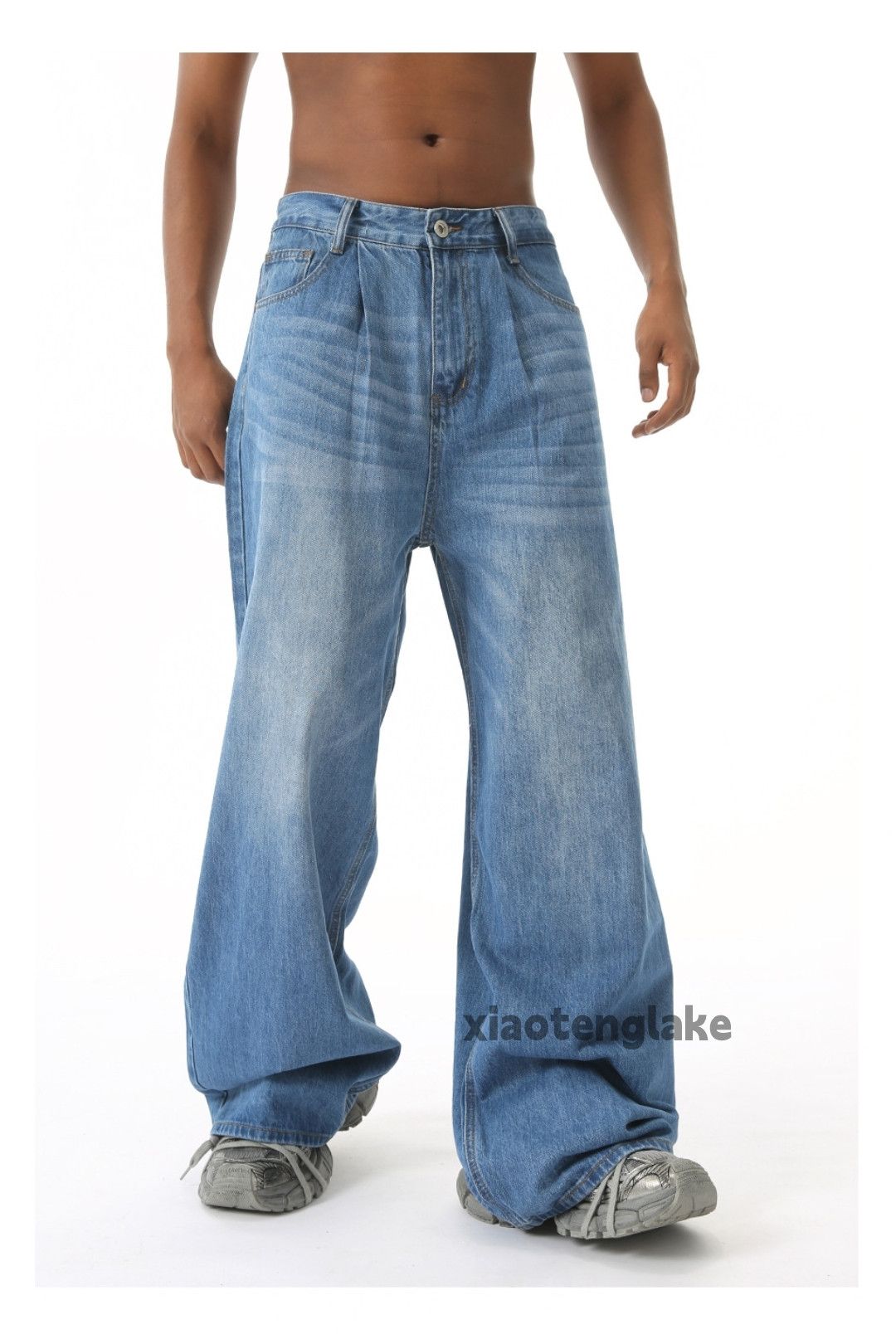 Jean × Vintage washed faded cleanfit pleated flared loose baggy jeans Size US 32 / EU 48 - 3 Thumbnail