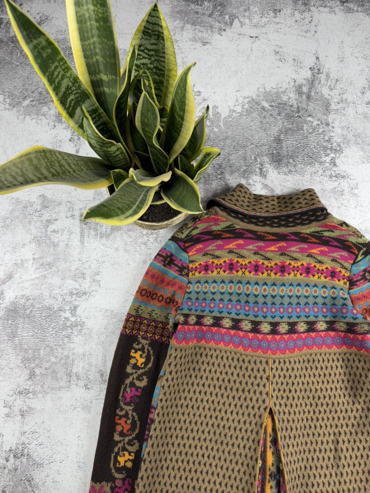 Designer × Vintage IVKO Lambs Wool 38 Knit Floral Long Cardigan Sweater Dress Size M / US 6-8 / IT 42-44 - 18 Thumbnail