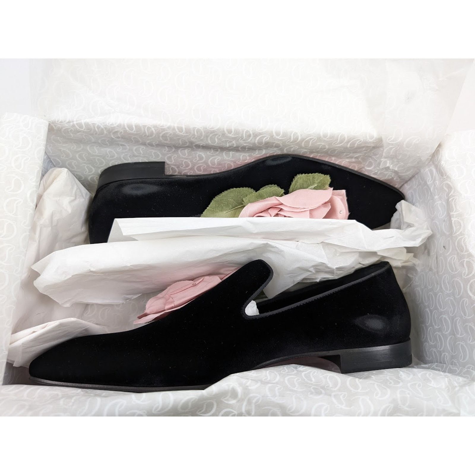 Christian Louboutin o1rshd1 Velvet Dandyflor Flat in Black/Rose Size US 11 / EU 44 - 22 Thumbnail