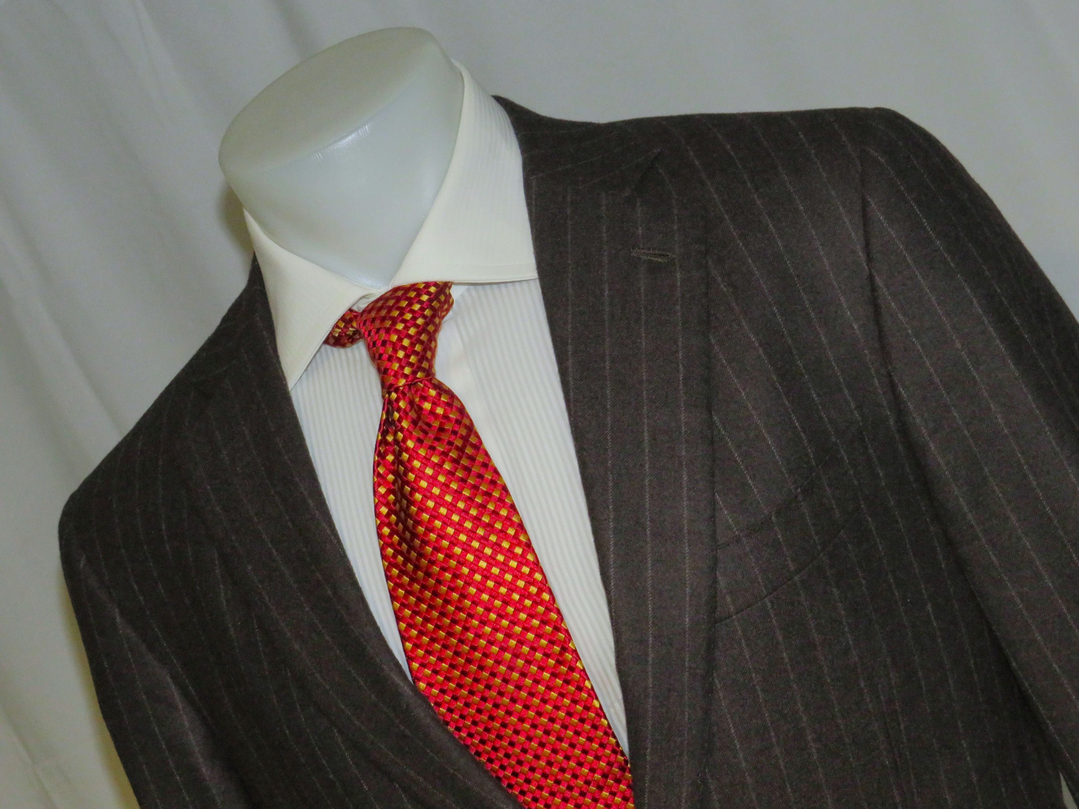 Isaia Base S Super 170 Brown Flannel Striped Two Button Suit 42R Size 42R - 6 Thumbnail