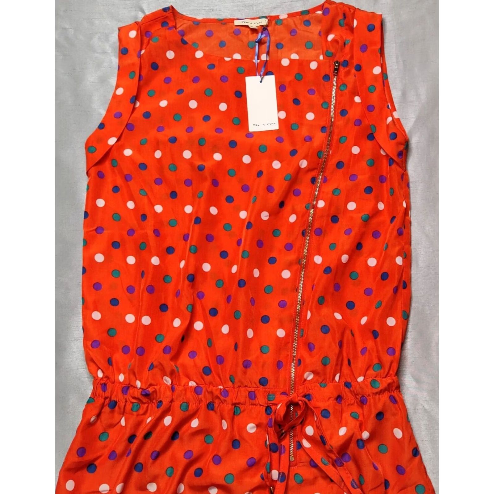 Vintage TEA N ROSE Women Large Orange Polka Dots Lined Asymmetrical Zip Shift Dress NEW Size L / US 10 / IT 46 - 4 Thumbnail