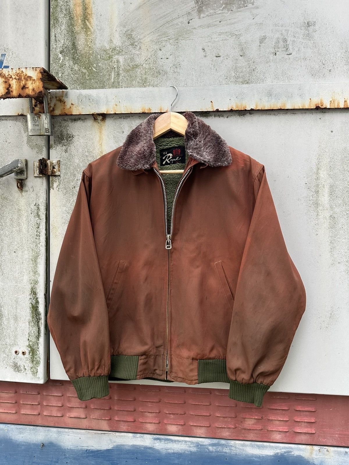 Vintage 👹Vintage Faded Royal Tokyo Brown Fleece Lined Bomber Jacket Size US S / EU 44-46 / 1 - 1 Thumbnail