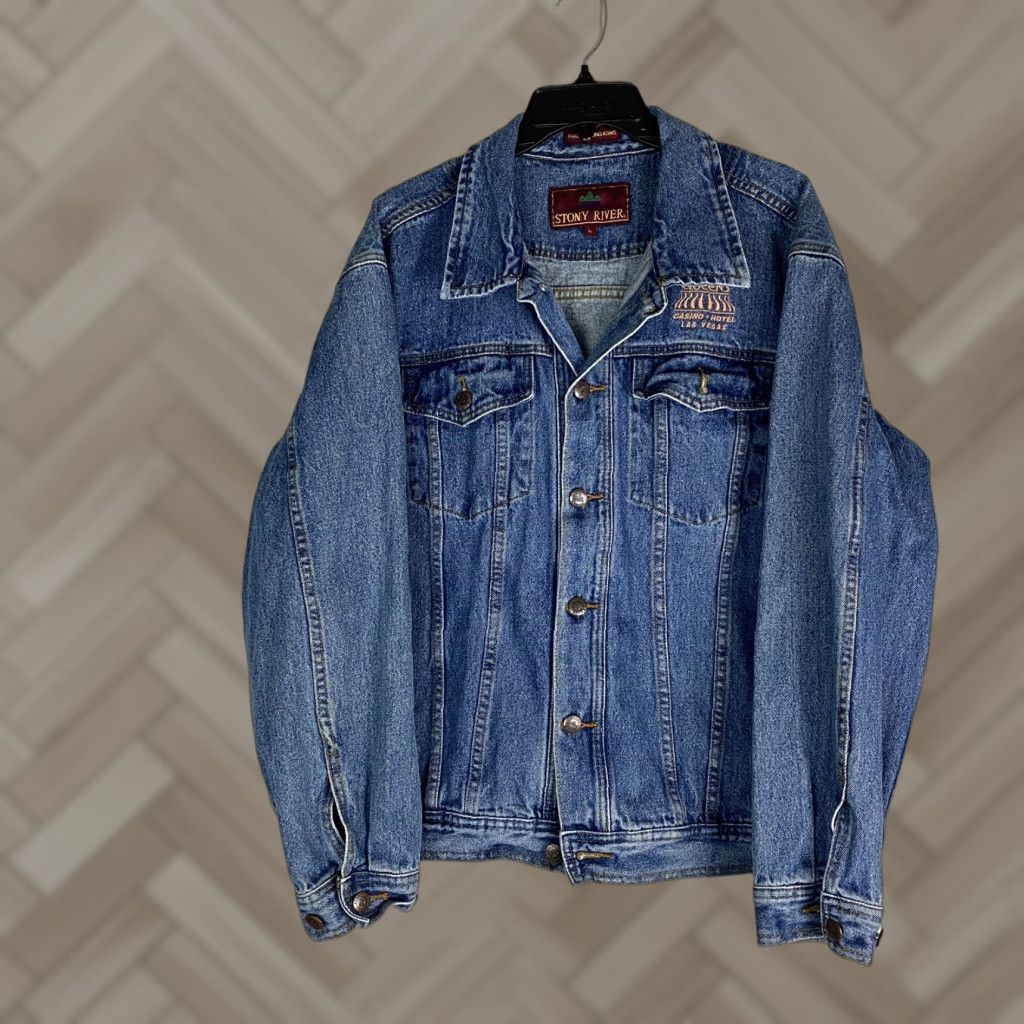 Vintage Stony River Denim Jacket L Blue Jacket Men Large Denim Biker ...