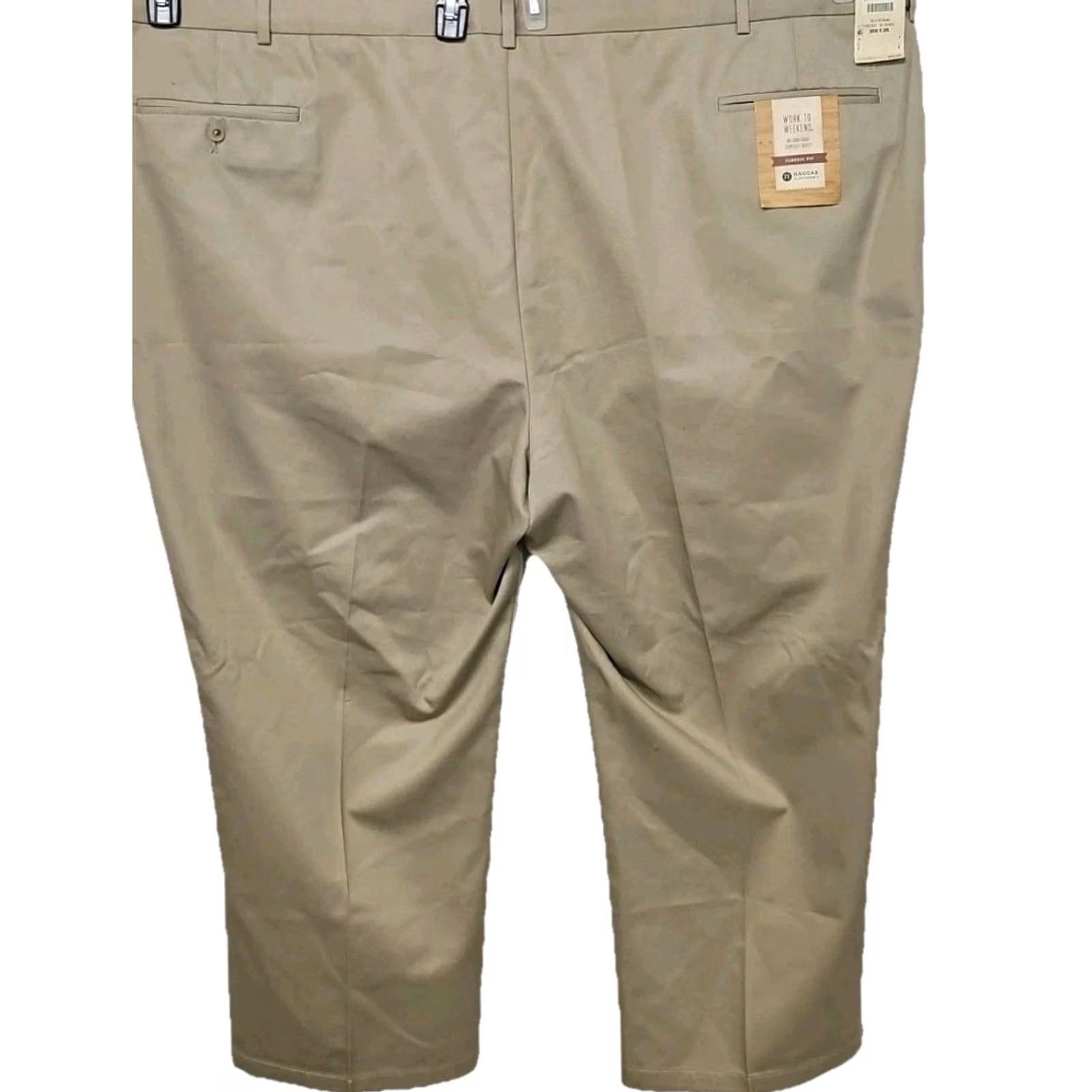 Haggar Haggar Khaki Pants 56W 26in Inseam Big & Tall Comfort Waist Classic Fit Solid Twill Cotton Flat Front Zip Button Mens Pants Size US 40 / EU 56 - 4 Thumbnail