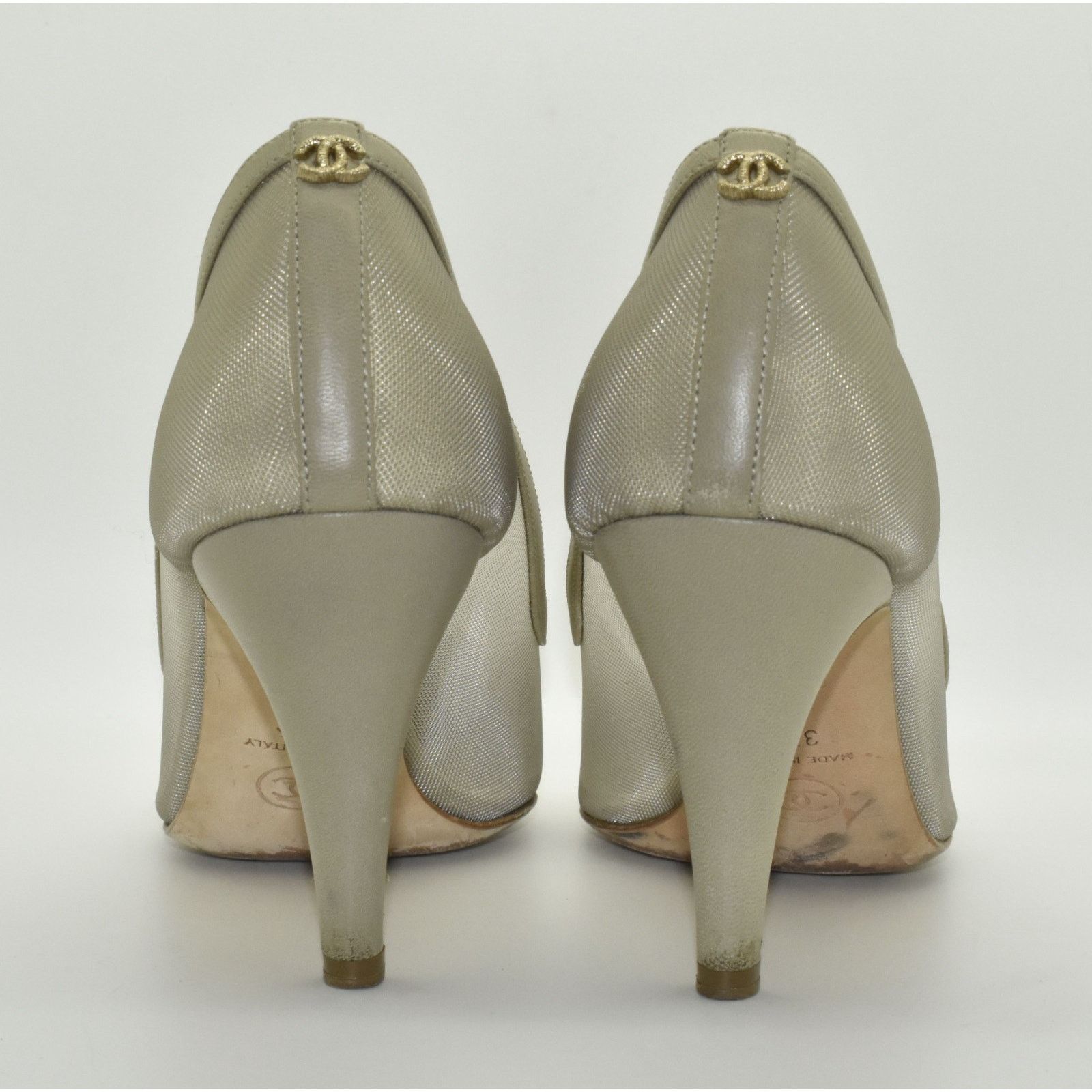 Chanel CHANEL Mesh & Leather Gold Cap Toe Back CC Logo Pump Sz 37C Size US 6.5 / IT 36.5 - 6 Thumbnail